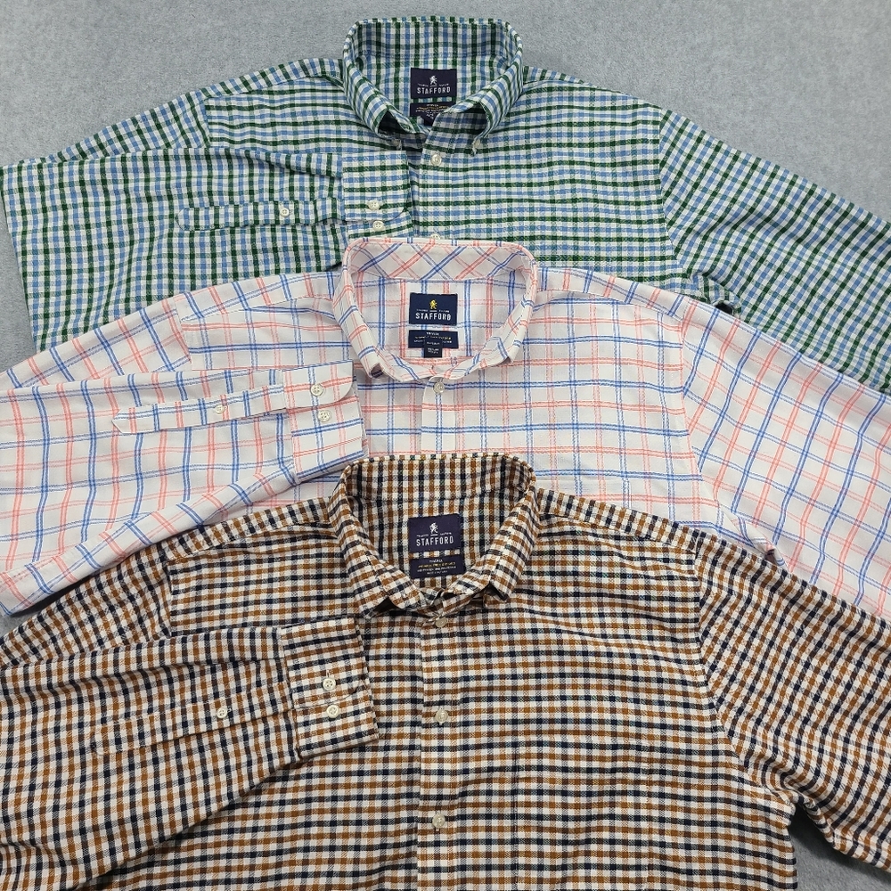 Lot Of 3 Stafford Travel Wrinkle Free Oxford Dress Shirts 16-16.5 34-35 Regular